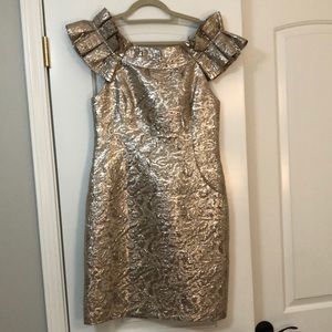 Marchese Norte Silver Ruffle Cocktail Dress